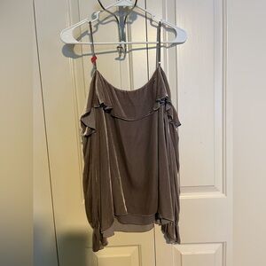 Elegant gray cold shoulder Ruffle Top